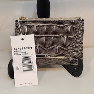 NWT Brahmin McKenna Coin Card Pouch Grey Melbourne Compact Wallet